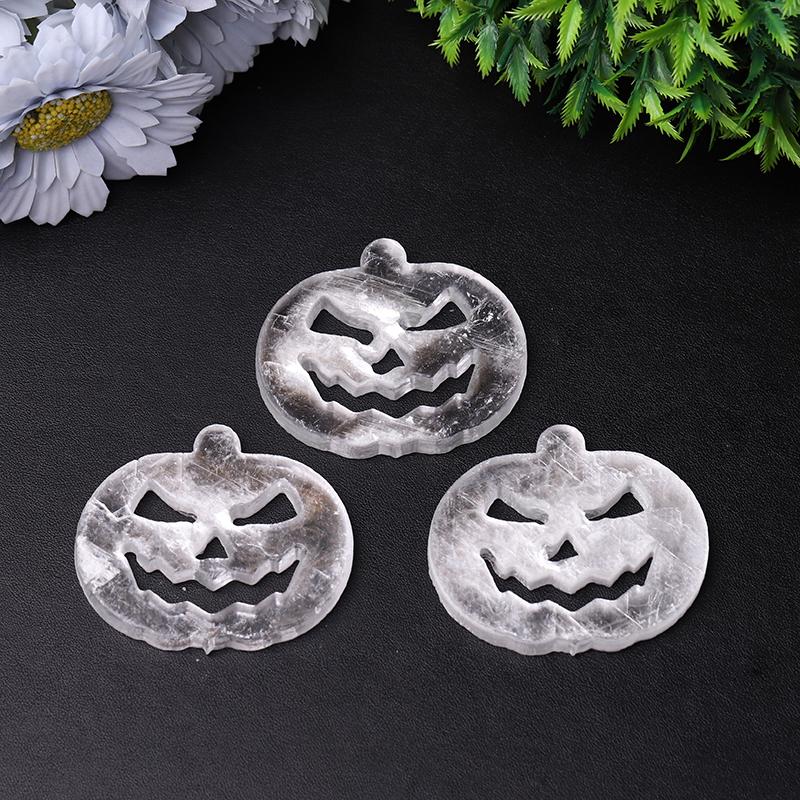 2.5" Selenite Pumpkin Face Hand Carving Halloween Gift Wholesale Crystals USA