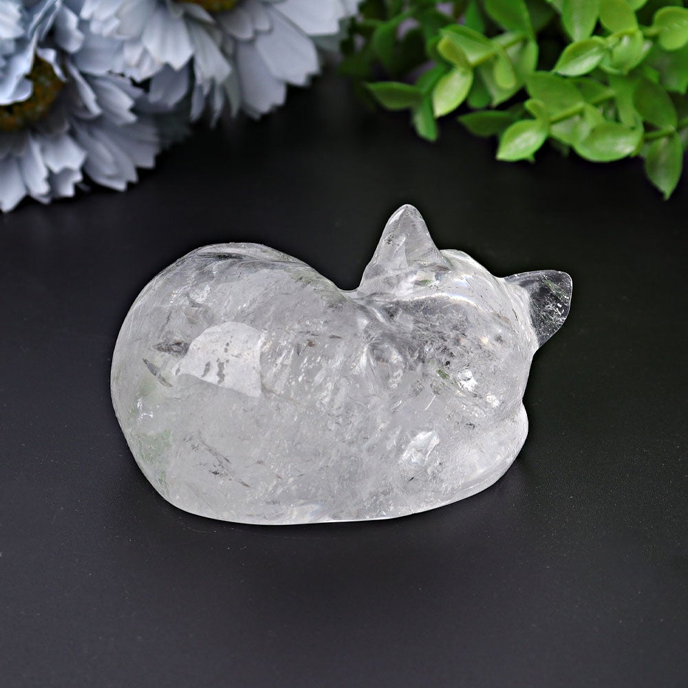 3" Clear Quartz Sleeping Cat Crystal Carvings Wholesale Crystals USA