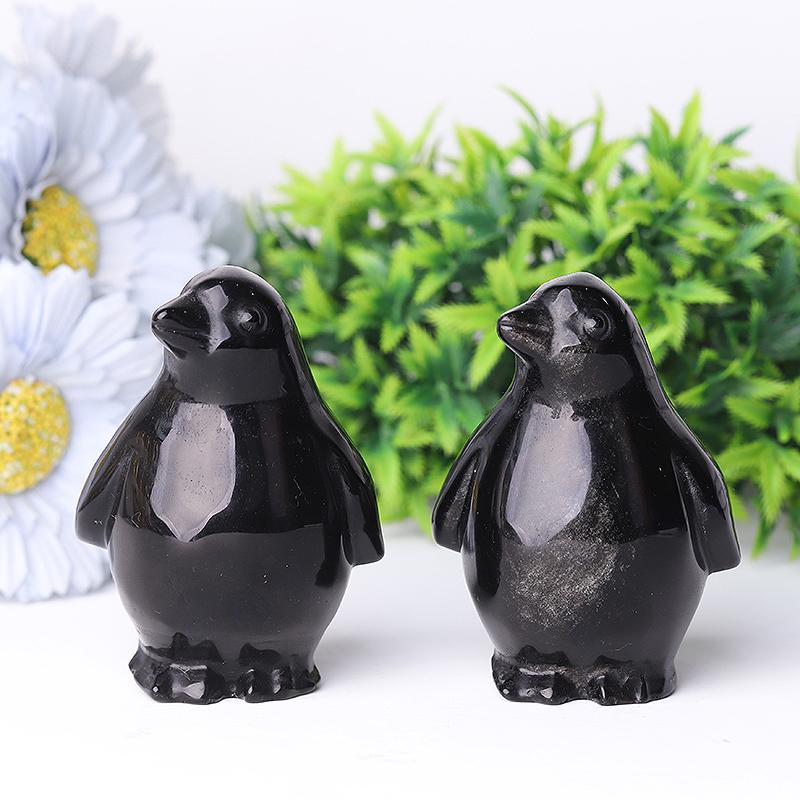 3.2" Silver Obsidian Penguin Crystal Carvings Wholesale Crystals USA