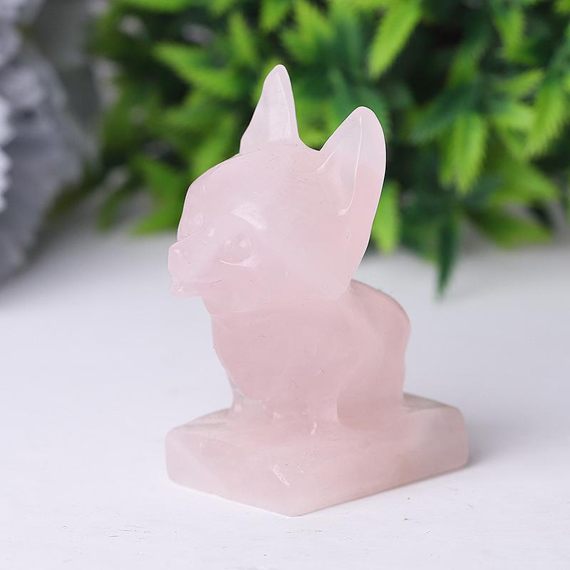 2.4" Rose Quartz Dog Crystal Carvings Wholesale Crystals USA