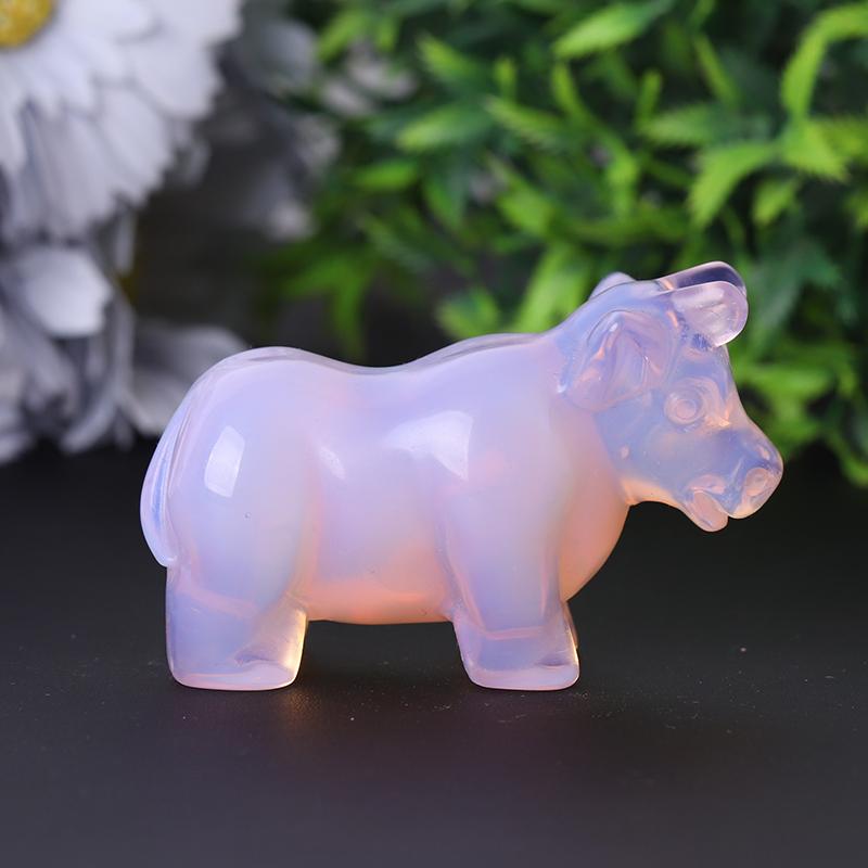 3" Pink Opalite Cow Hand Carving Healing Crystal Carving Wholesale Crystals USA
