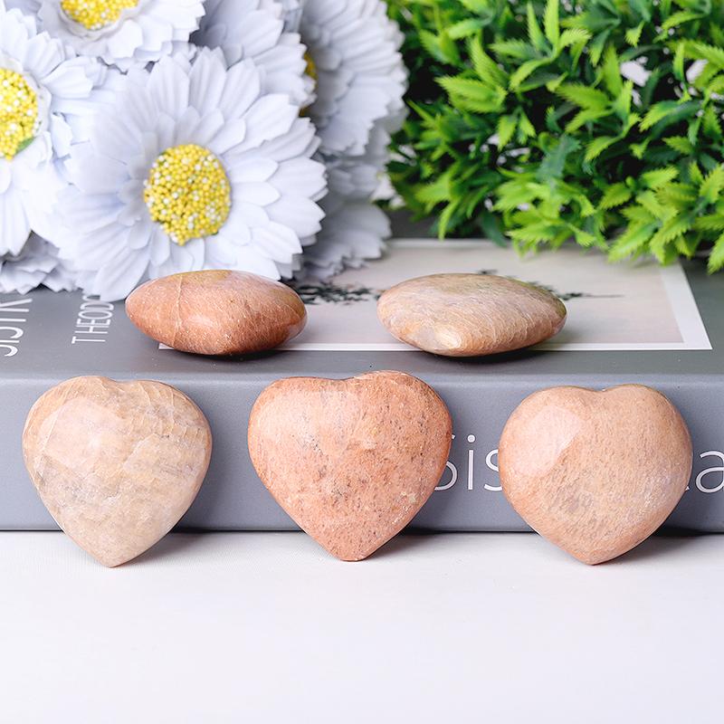 2.0"Peach Moonstone Heart Shape Crystal Carvings Wholesale Crystals USA