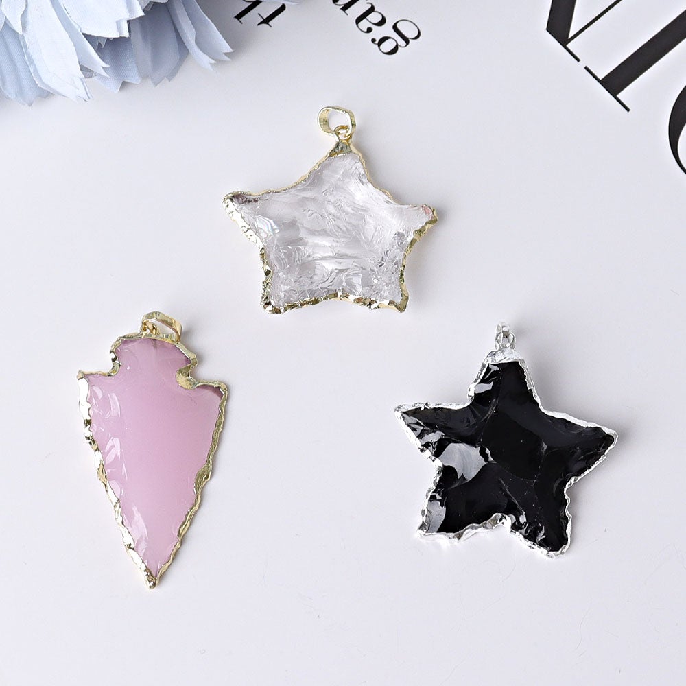 Raw Rose Quartz Black Obsidian Clear Quartz Pendant Wholesale Crystals USA