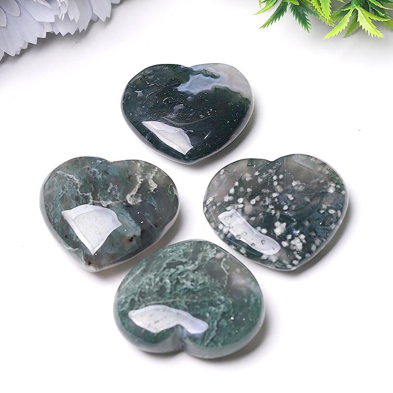 2" Moss Agate Heart Crystal Carvings Wholesale Crystals USA