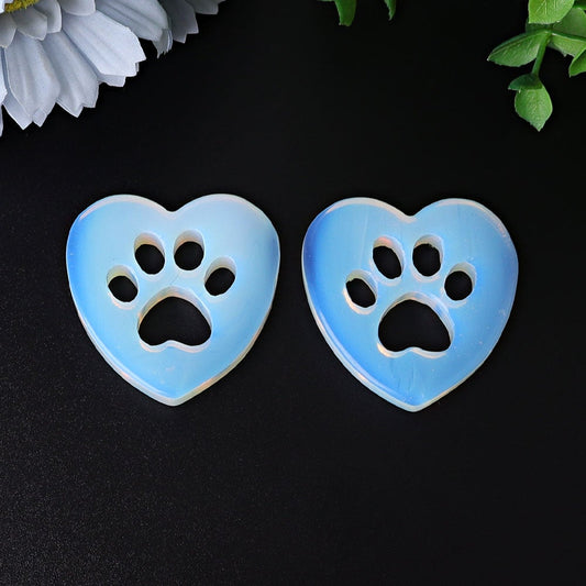 1.9" Opalite Heart with Cat Paw Crystal Carvings Wholesale Crystals USA