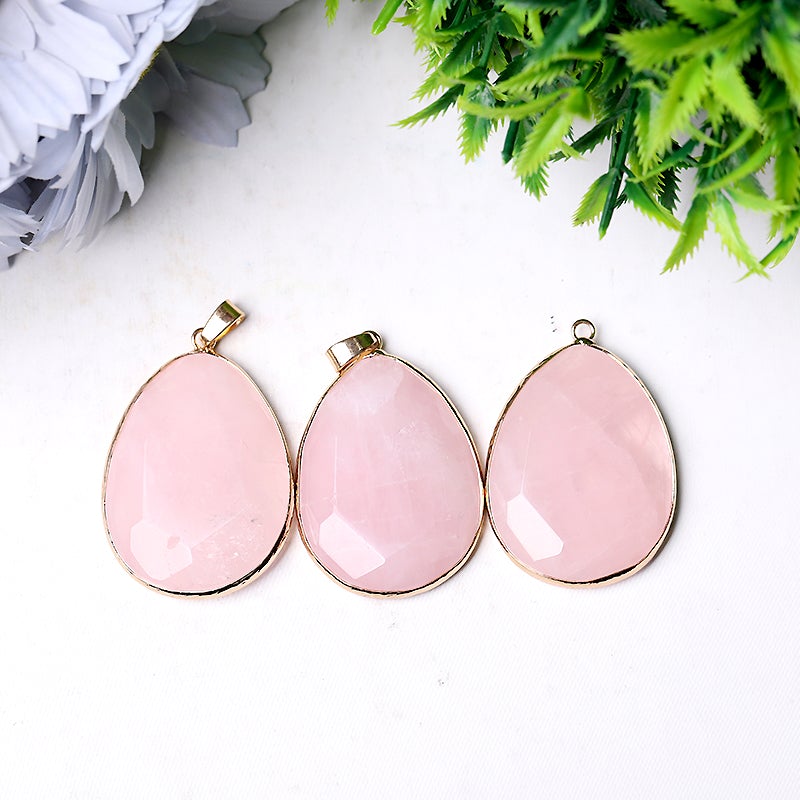 1.75" Rose Quartz Pendant with Golden Rim Wholesale Crystals USA