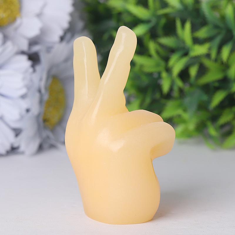 3" Yellow Jade Victory Hand Crystal Carvings Wholesale Crystals USA