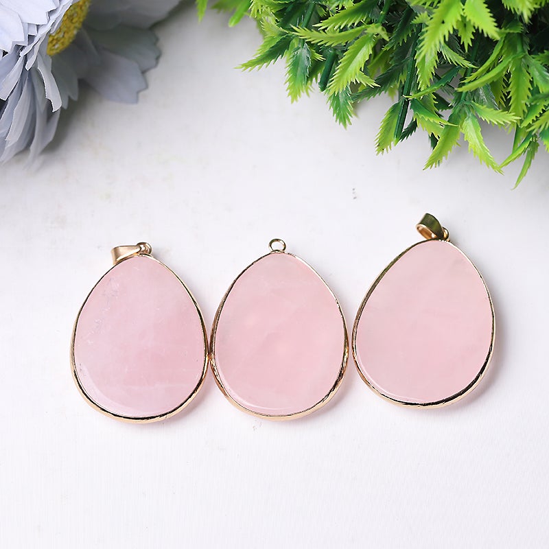 1.75" Rose Quartz Pendant with Golden Rim Wholesale Crystals USA