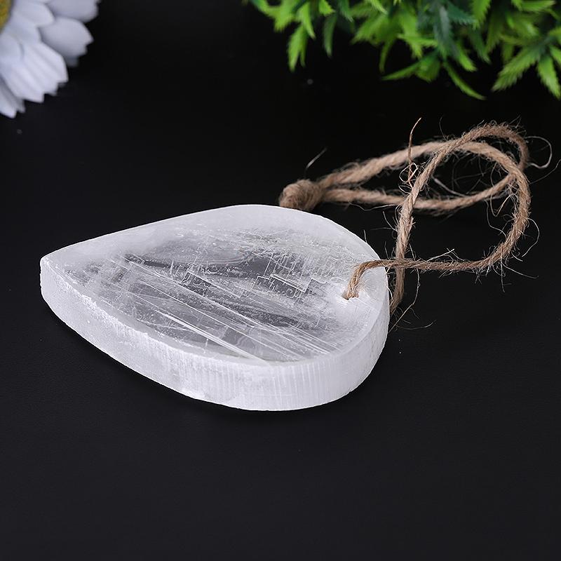 3.3" Clear Selenite Drop Shape with Hanging Rope