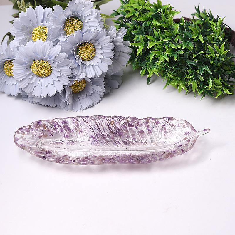 9.5" Feather Shape Plate Crystal Carvings Wholesale Crystals USA