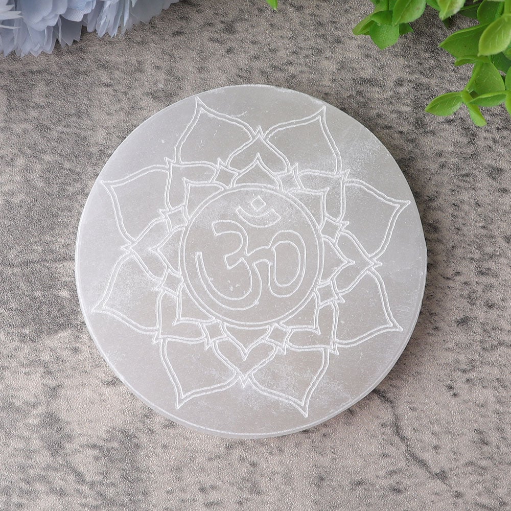 4" Selenite Coaster with Printing Wholesale Crystals USA