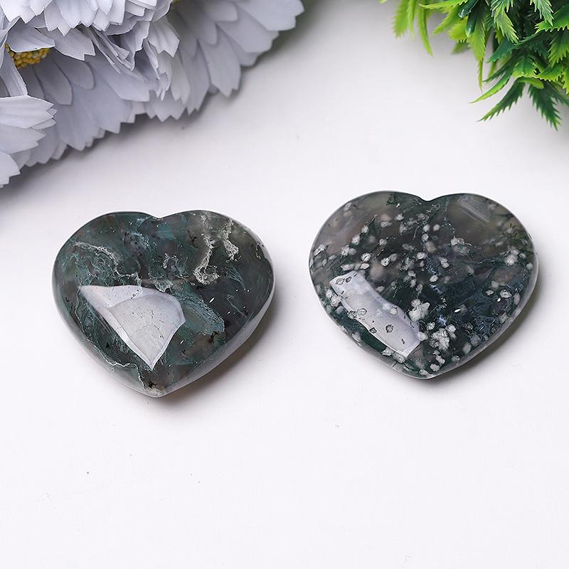 2" Moss Agate Heart Crystal Carvings Wholesale Crystals USA