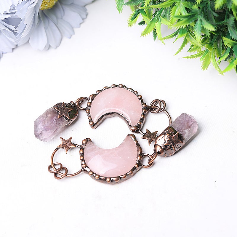3.7" Rose Moon Amethyst Pendant Key Chain DIY Wholesale Crystals USA