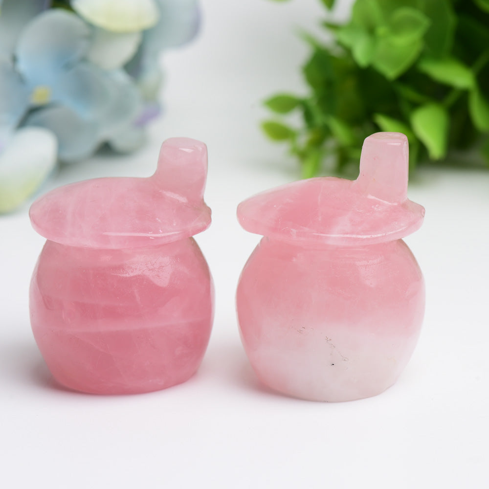 2.1" Rose Quartz Mushroom House Crystal Carving Bulk Wholesale Wholesale Crystals USA