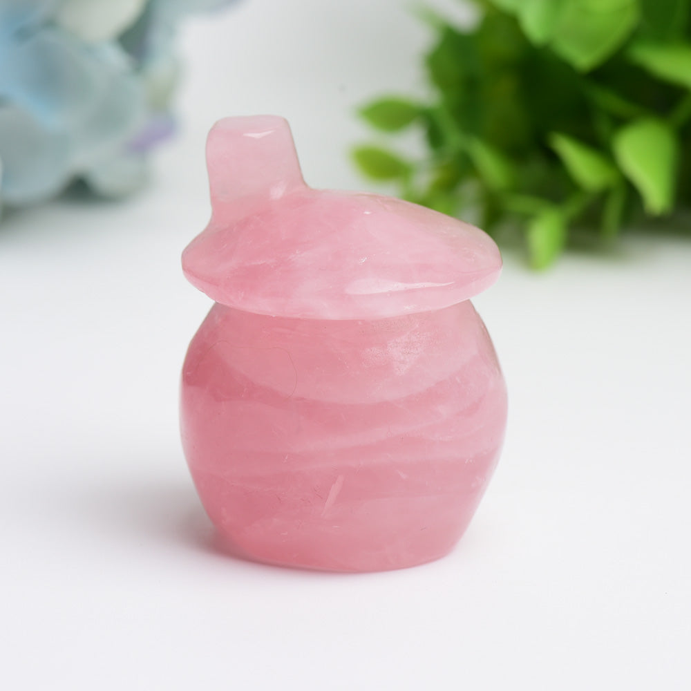 2.1" Rose Quartz Mushroom House Crystal Carving Bulk Wholesale Wholesale Crystals USA