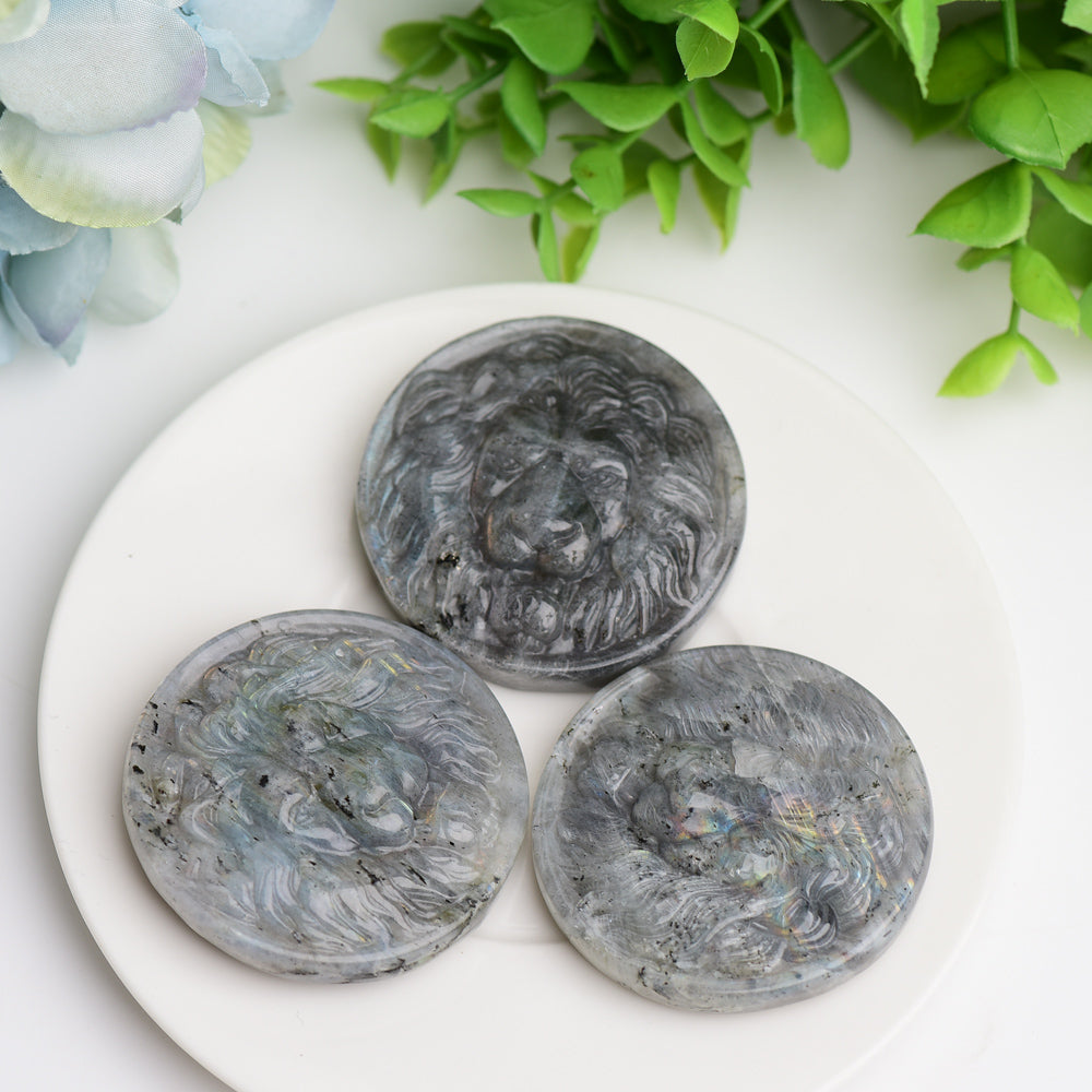 1.9" Labradorite Slab with Lion Crystal Carving Wholesale Crystals USA