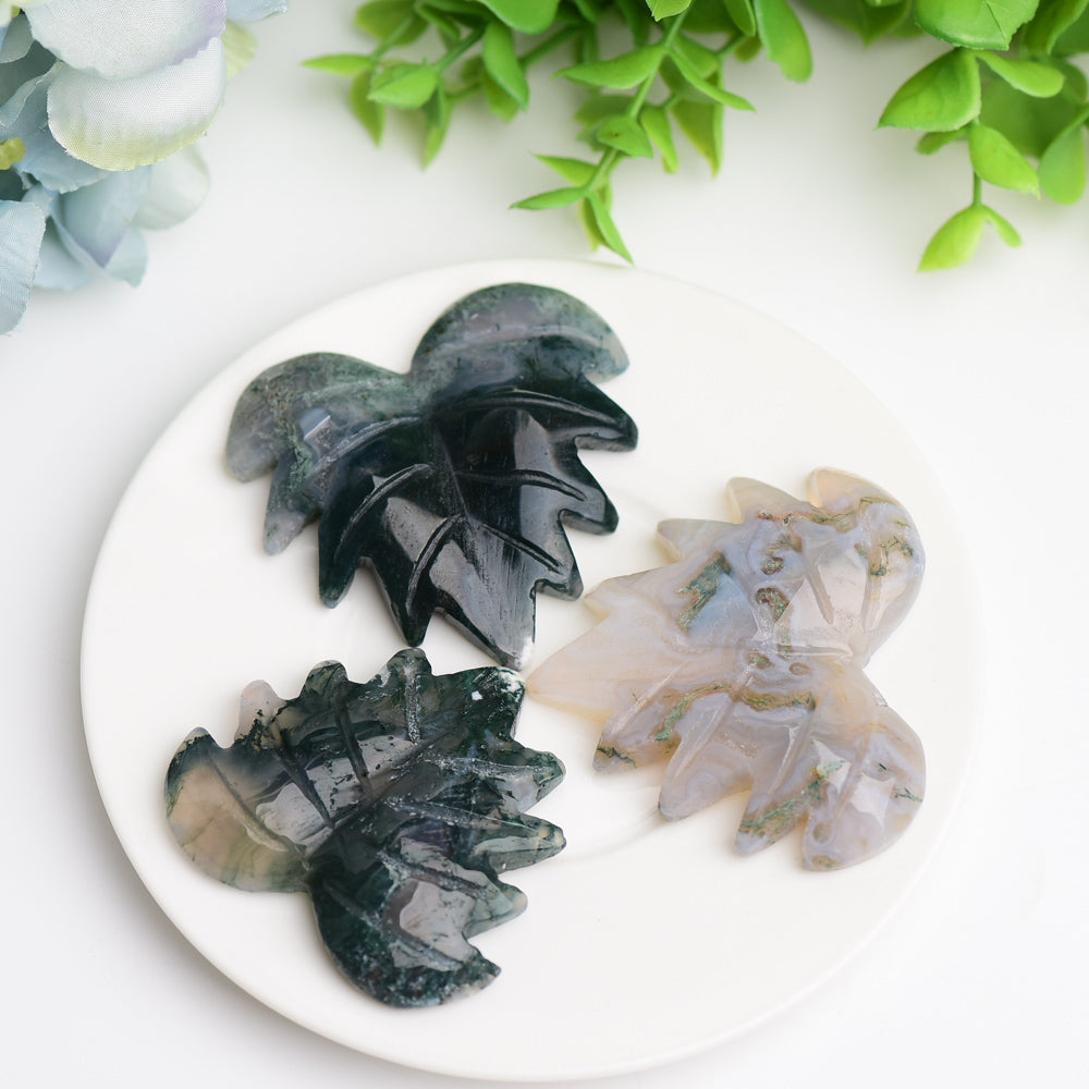 2.0" Moss Agate Maple Leaf Crystal Carving Wholesale Crystals USA