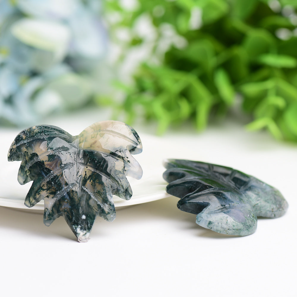 2.0" Moss Agate Maple Leaf Crystal Carving Wholesale Crystals USA