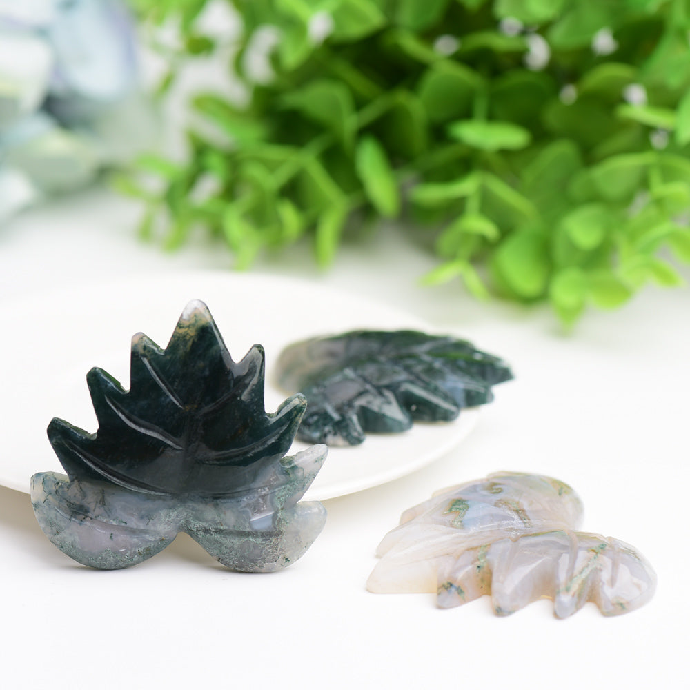 2.0" Moss Agate Maple Leaf Crystal Carving Wholesale Crystals USA