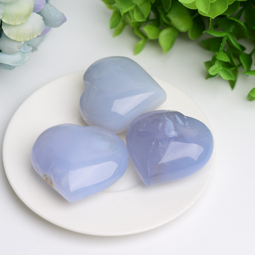 1.5"-2.5" Blue Chalcedony Heart Crystal Carving Bulk Wholesale Wholesale Crystals USA