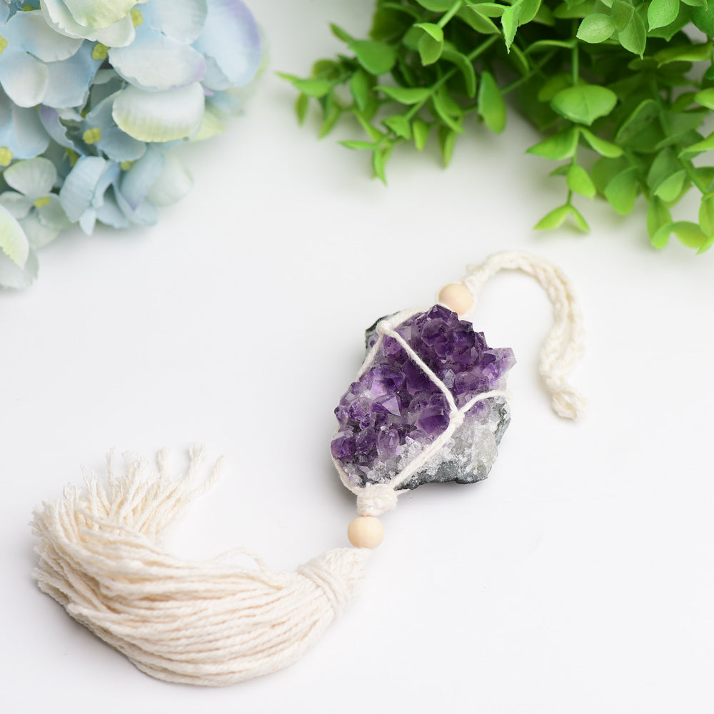 Amethyst Cluster Hanging with Cotton Rope Tassels Wholesale Crystals USA