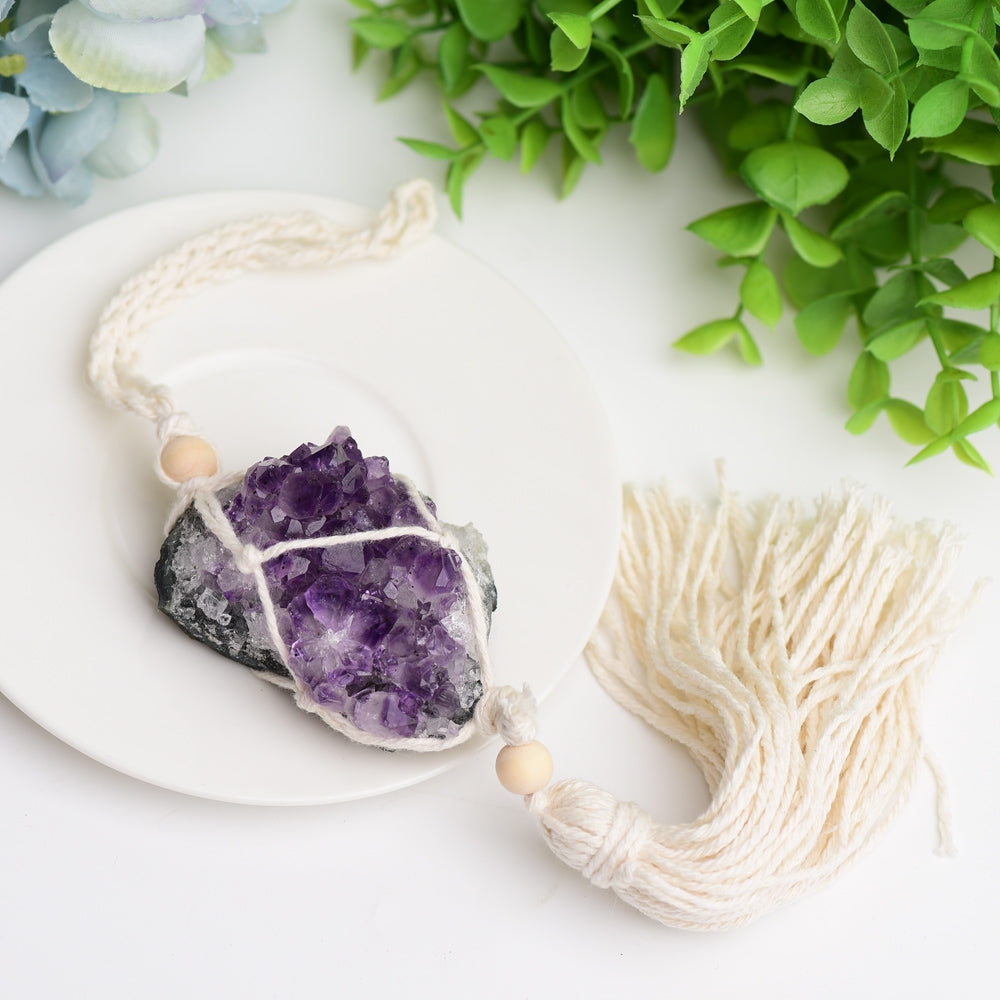 Amethyst Cluster Hanging with Cotton Rope Tassels Wholesale Crystals USA