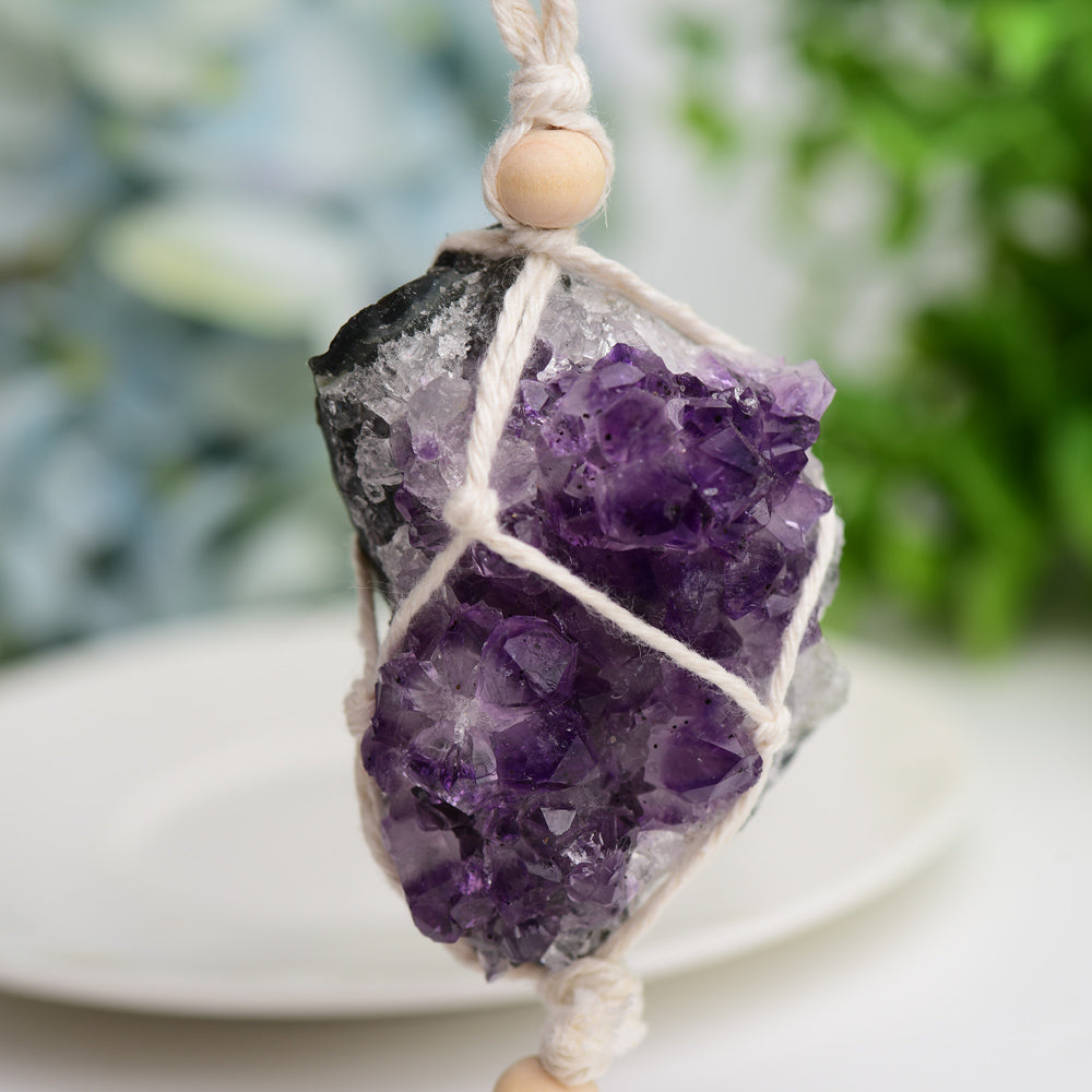 Amethyst Cluster Hanging with Cotton Rope Tassels Wholesale Crystals USA