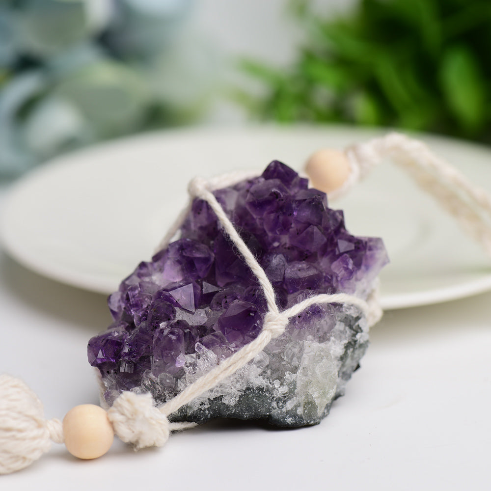 Amethyst Cluster Hanging with Cotton Rope Tassels Wholesale Crystals USA