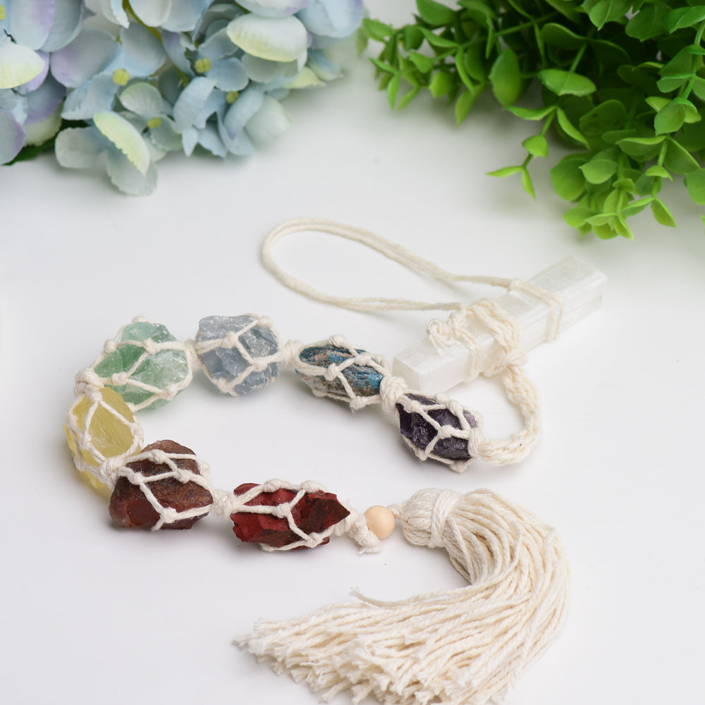 Chakra Raw Stone with Selenite Stick Crystal Hanging Wholesale Crystals USA