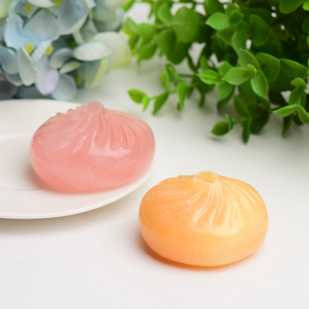 2.3" Rose Quartz Calcite Baozi Dumplin Carving Bulk Wolesale  Crystals USA