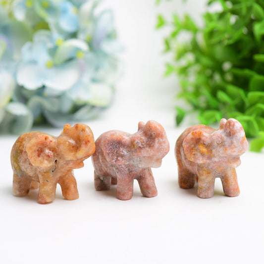 2.3" Pink Flower Agate Elephant Crystal Carving Bulk Wholesale  Crystals USA