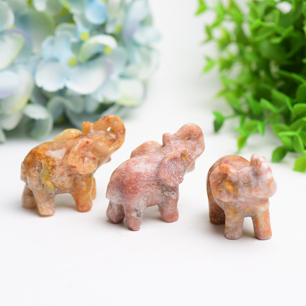 2.3" Pink Flower Agate Elephant Crystal Carving Bulk Wholesale  Crystals USA