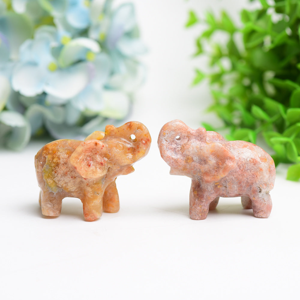 2.3" Pink Flower Agate Elephant Crystal Carving Bulk Wholesale  Crystals USA