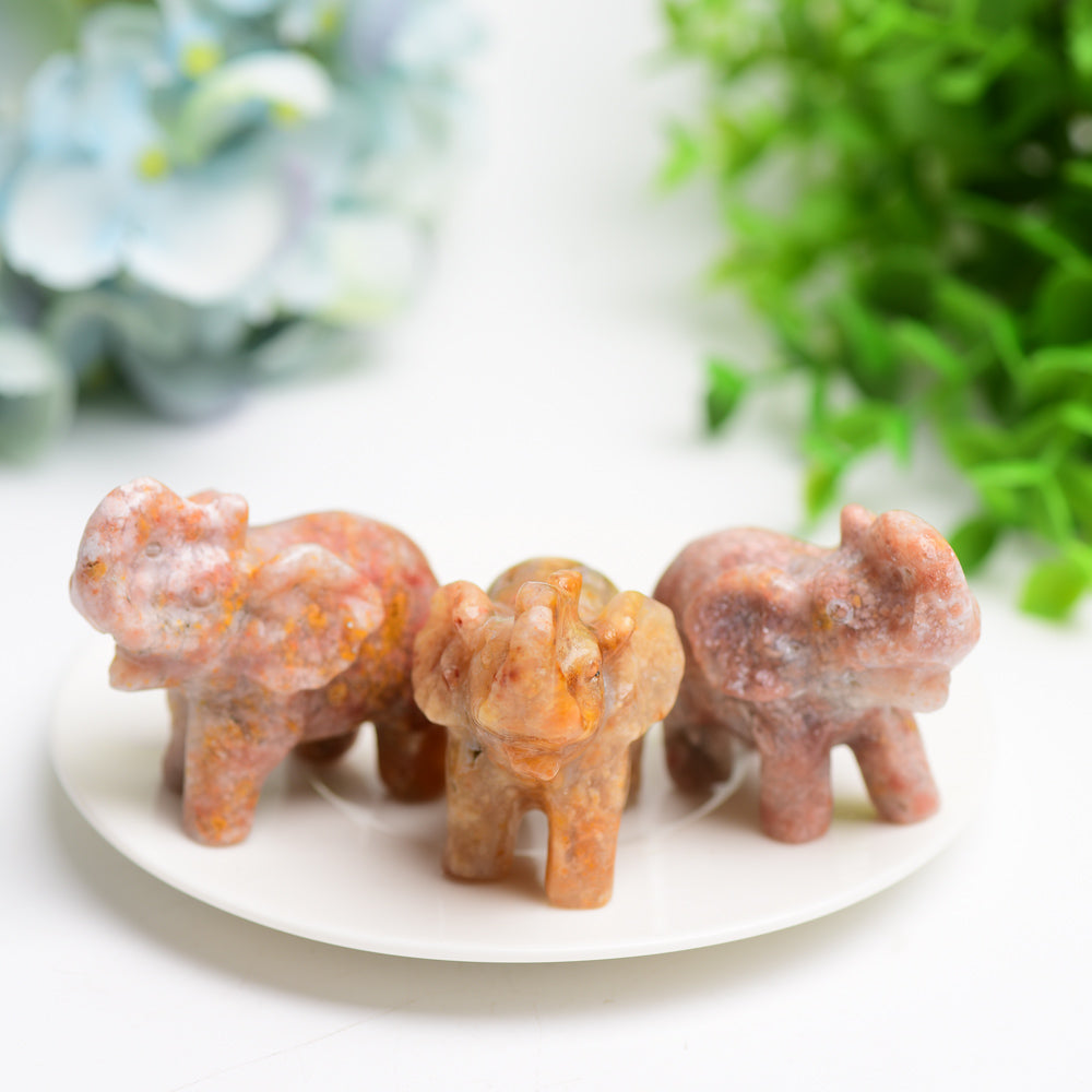 2.3" Pink Flower Agate Elephant Crystal Carving Bulk Wholesale  Crystals USA
