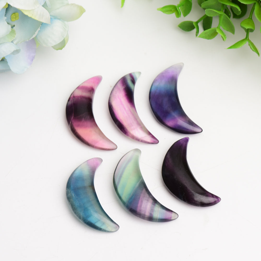 1.85" Rainbow Fluorite Moon Carving Bulk Wholesale  Crystals USA