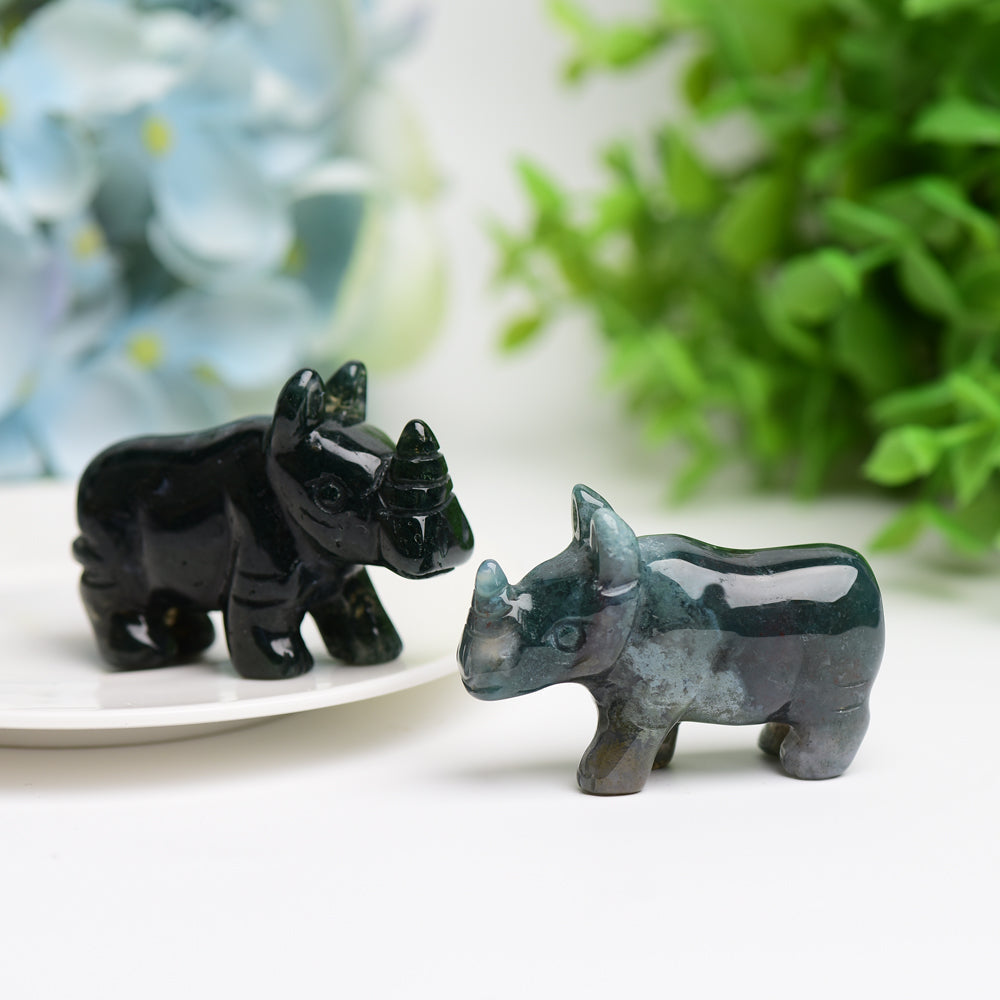 2.2" Moss Agate Rhinoceros Animal Crystal Carving Wholesale Crystals USA