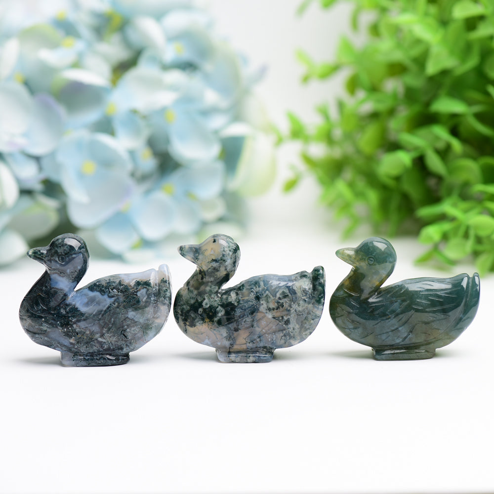 2.1" Moss Agate Duck Animal Crystal Carving Wholesale Crystals USA