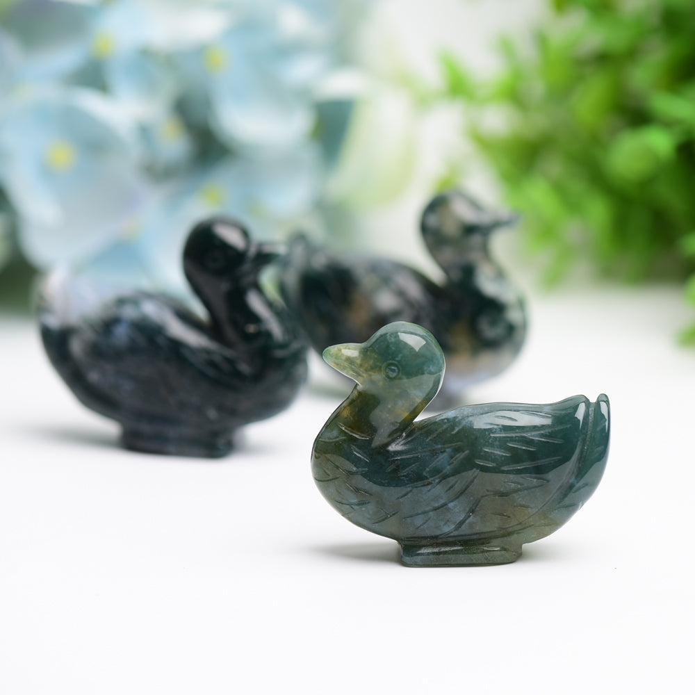 2.1" Moss Agate Duck Animal Crystal Carving Wholesale Crystals USA