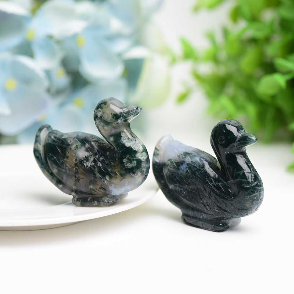 2.1" Moss Agate Duck Animal Crystal Carving Wholesale Crystals USA