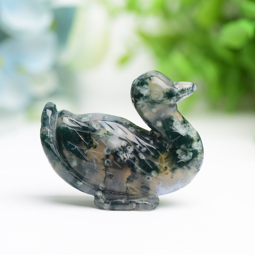 2.1" Moss Agate Duck Animal Crystal Carving Wholesale Crystals USA