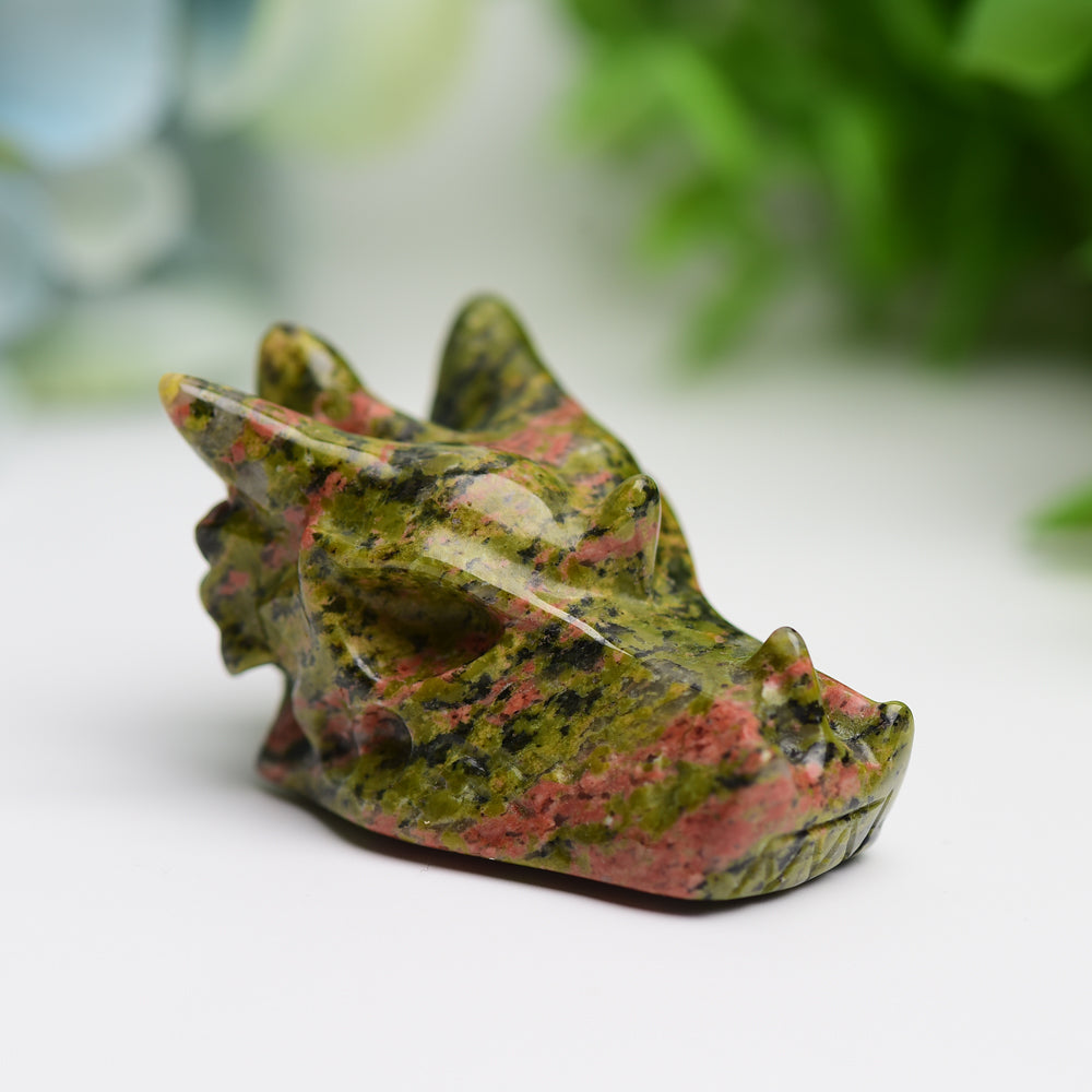 1.8" Mixed Crystal Dragon Head Animal Crystal Carving Wholesale Crystals USA