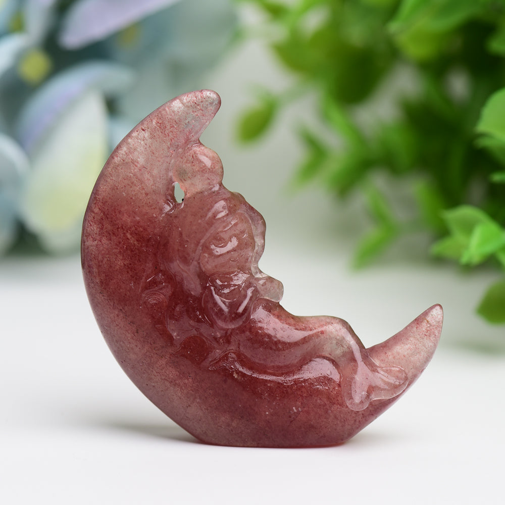 2.1" Moon with Fairy Crystal Carving Free Form Wholesale Crystals USA