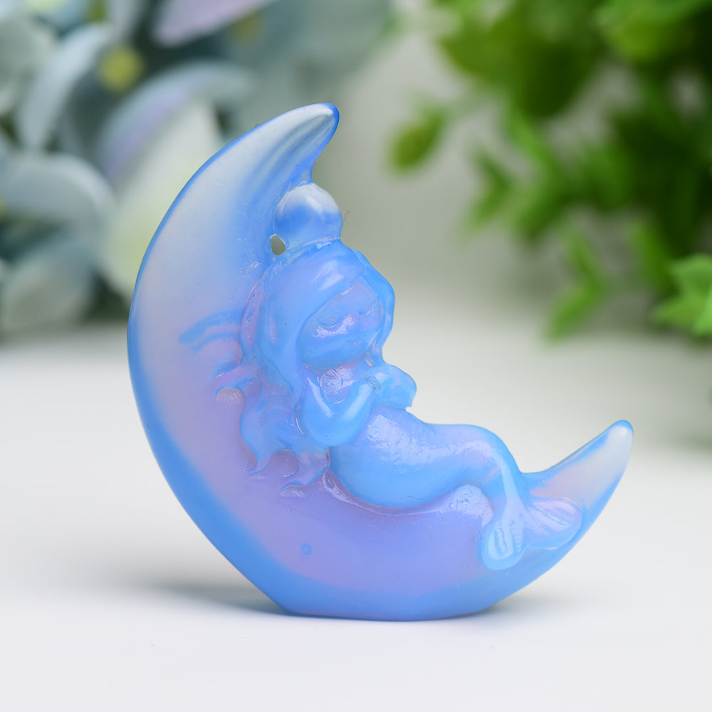 2.1" Moon with Fairy Crystal Carving Free Form Wholesale Crystals USA