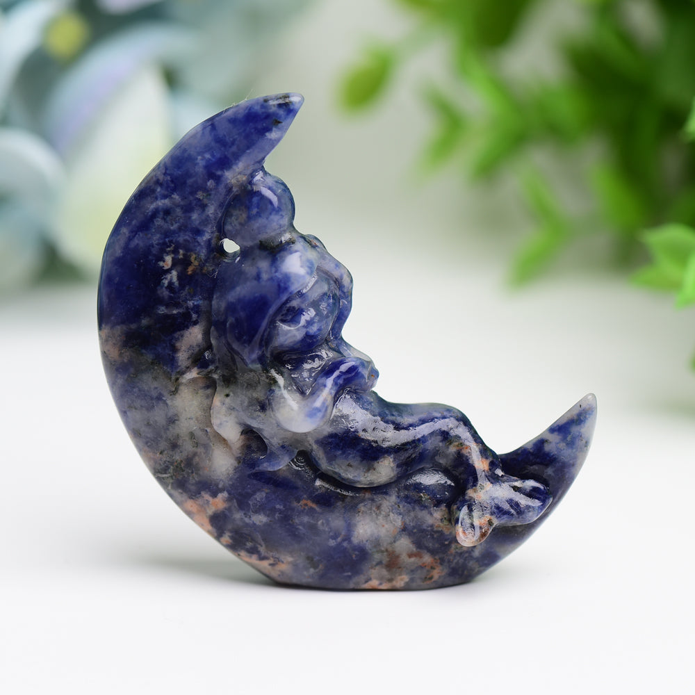 2.1" Moon with Fairy Crystal Carving Free Form Wholesale Crystals USA