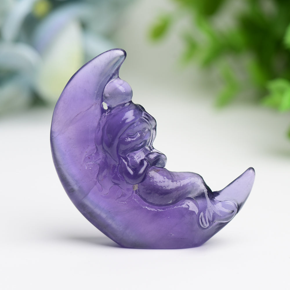 2.1" Moon with Fairy Crystal Carving Free Form Wholesale Crystals USA