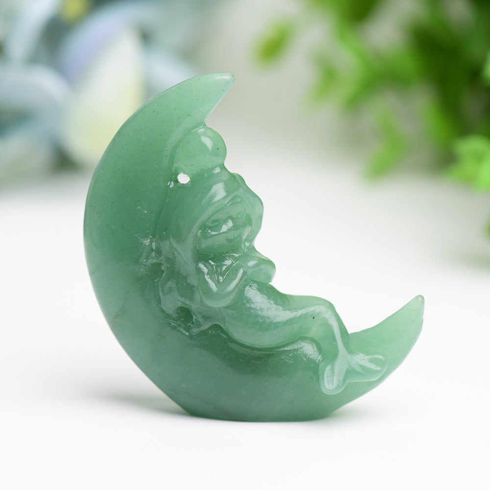 2.1" Moon with Fairy Crystal Carving Free Form Wholesale Crystals USA