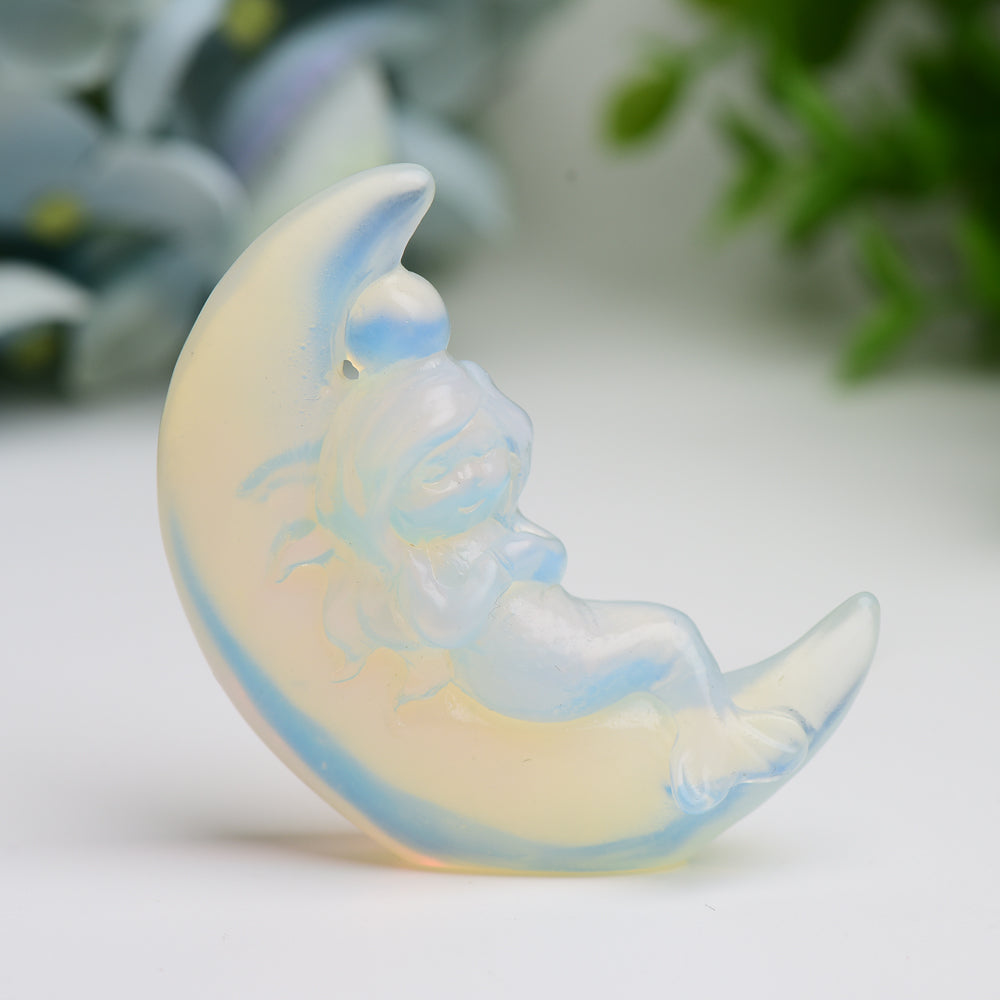 2.1" Moon with Fairy Crystal Carving Free Form Wholesale Crystals USA