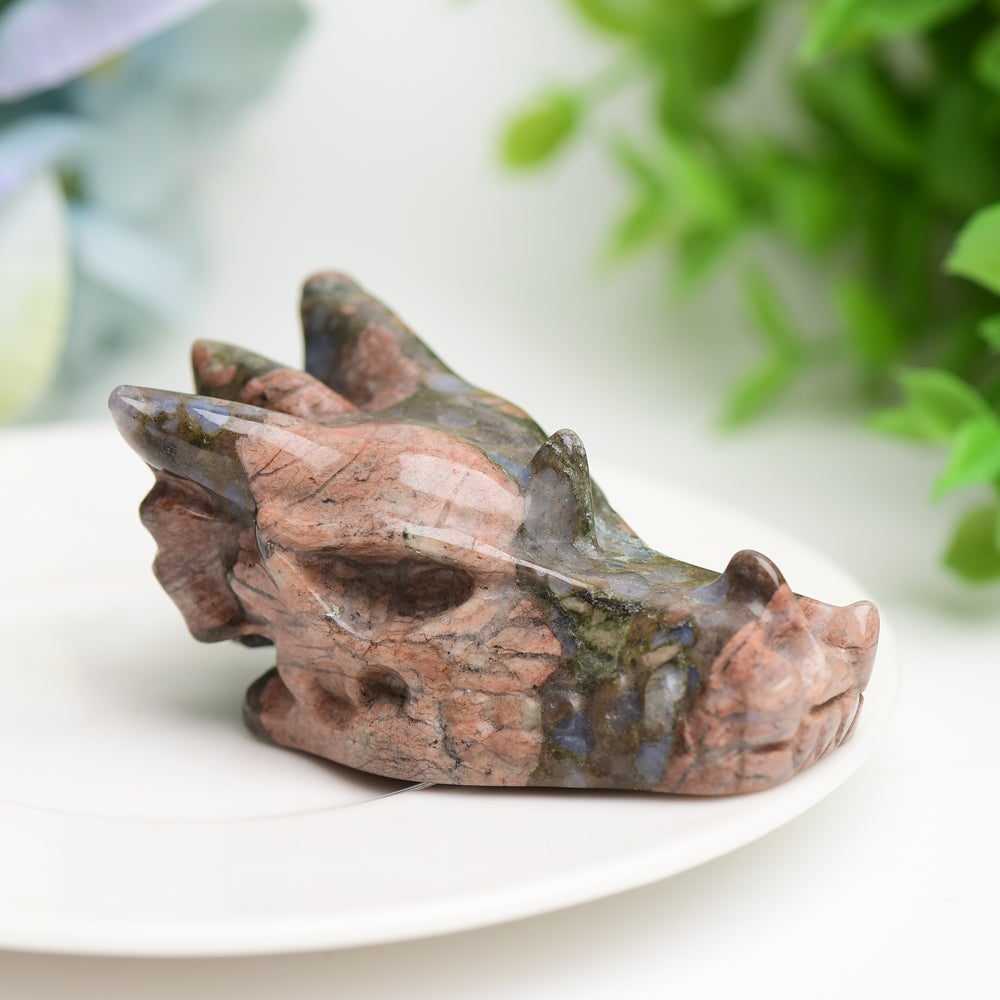2.5" Mixed Crystal Dragon Head Animal Crystal Carving Wholesale Crystals USA