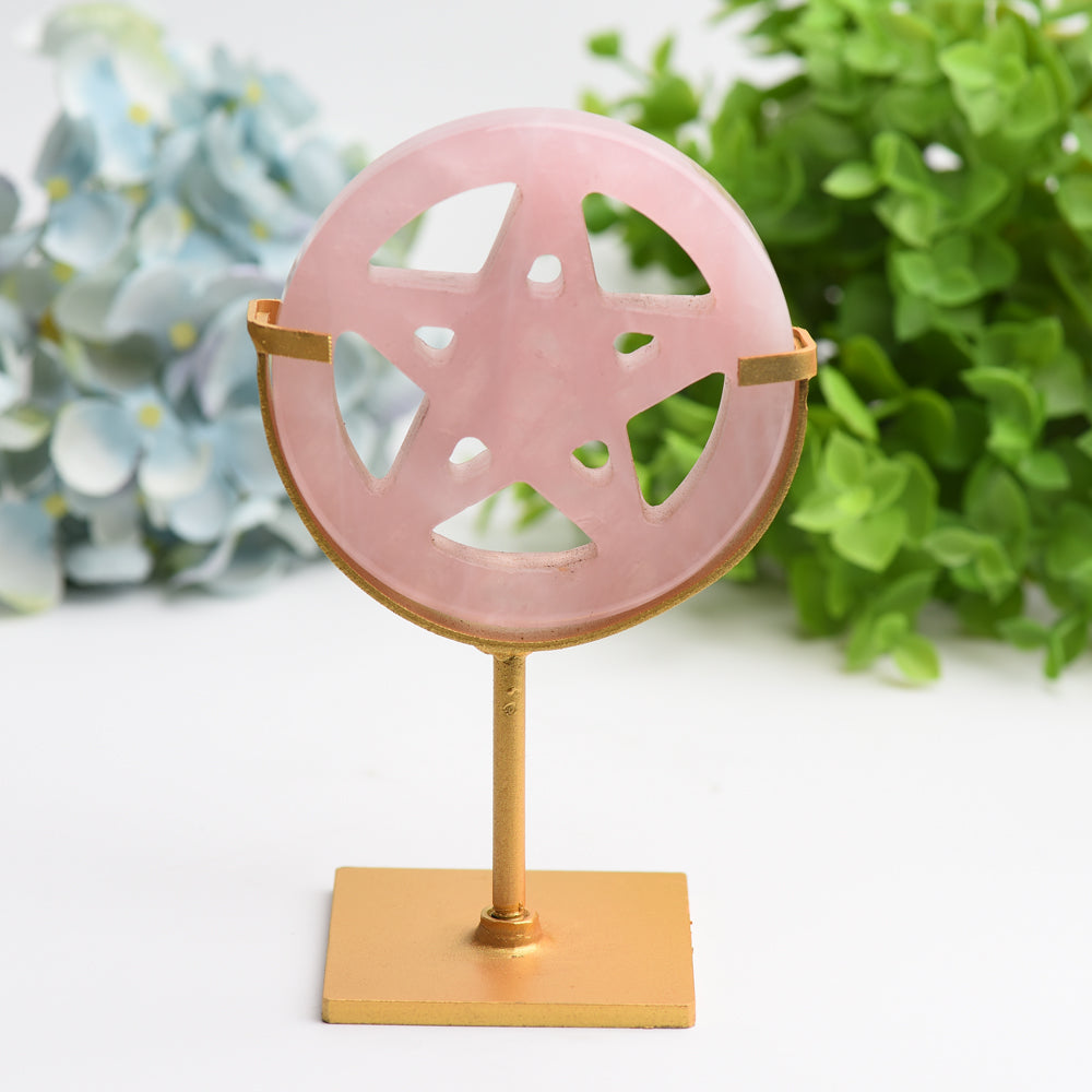 Mixed Crystal Pentagram Plate Carving with Metal Stand Bulk Wholesale  Crystals USA