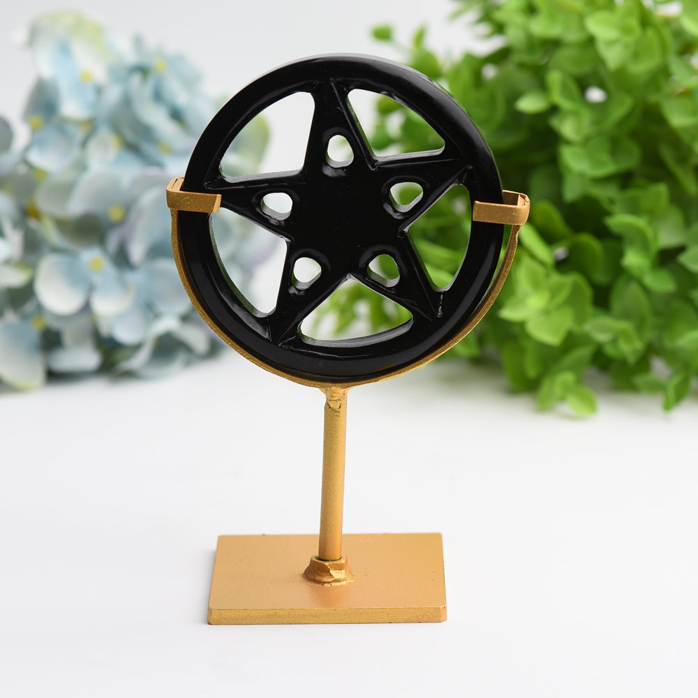 Mixed Crystal Pentagram Plate Carving with Metal Stand Bulk Wholesale  Crystals USA